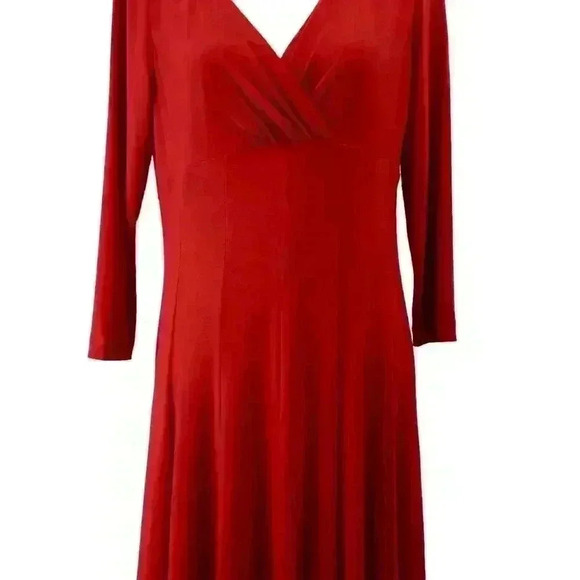 VINTAGE Ralph Lauren Red Long Sleeve Midi Dress Empire Waist Fit & Flare Size 12 - Picture 6 of 8